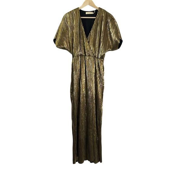 B Yellowtail Gold Plisse Dress Pleated Wrap Style Medium New Indigenous Designed - Picture 1 of 12